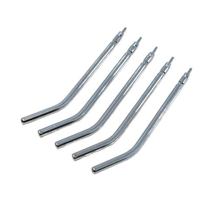 Five chrome metal fuel injector nozzles arranged diagonally on a plain white background.