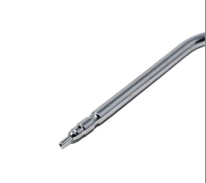 A close-up of a metallic spray nozzle tip with a silver chrome finish, shown against a plain white background.