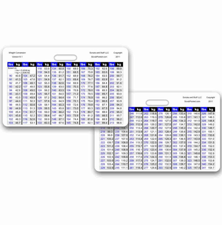 Reference Card - Weight Conversion Adult